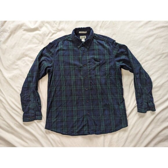 LL Bean Mens Black Watch Plaid Long Sleeve Button Up Flannel Shirt Large - Picture 1 of 3